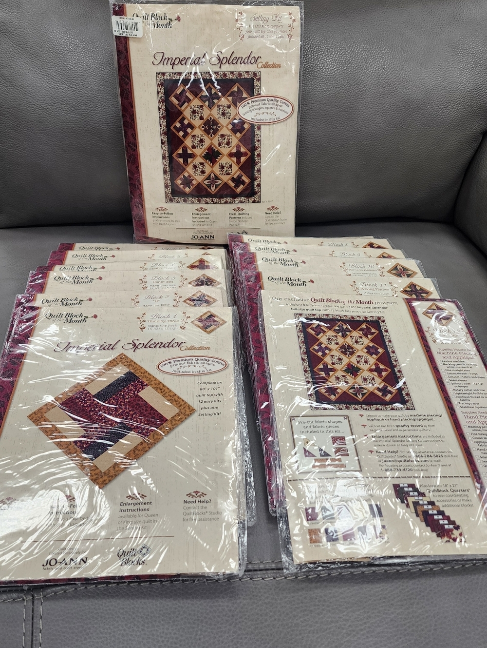 J.O.A. Quilt Block of the Month Pattern Pack – Cream, Burgundy, Gold